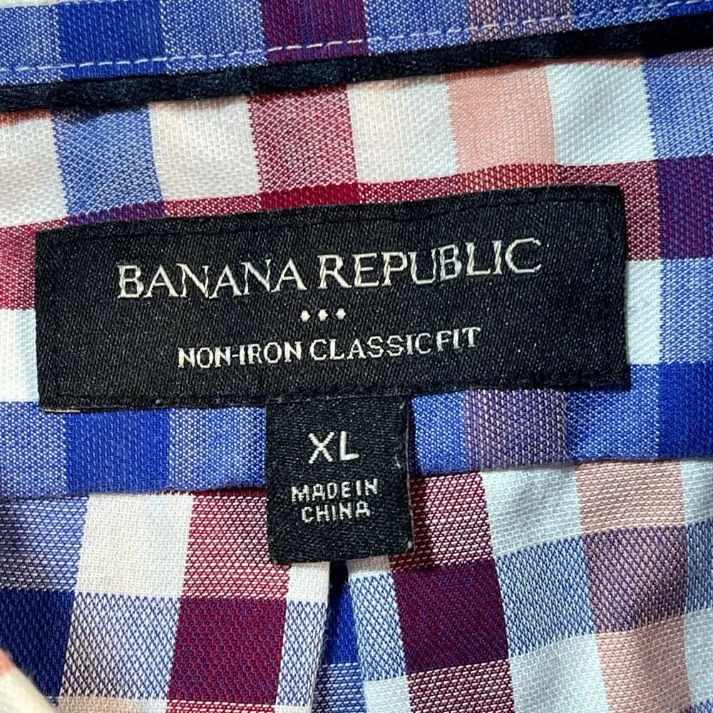 Banana Republic Classic‎ Fit Button Down Shirt Plaid Non Iron XL Men's Red Blue